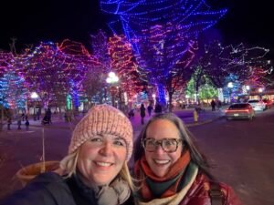 Standing in the square in Santa Fe, New Mexico planning our next creative retreat