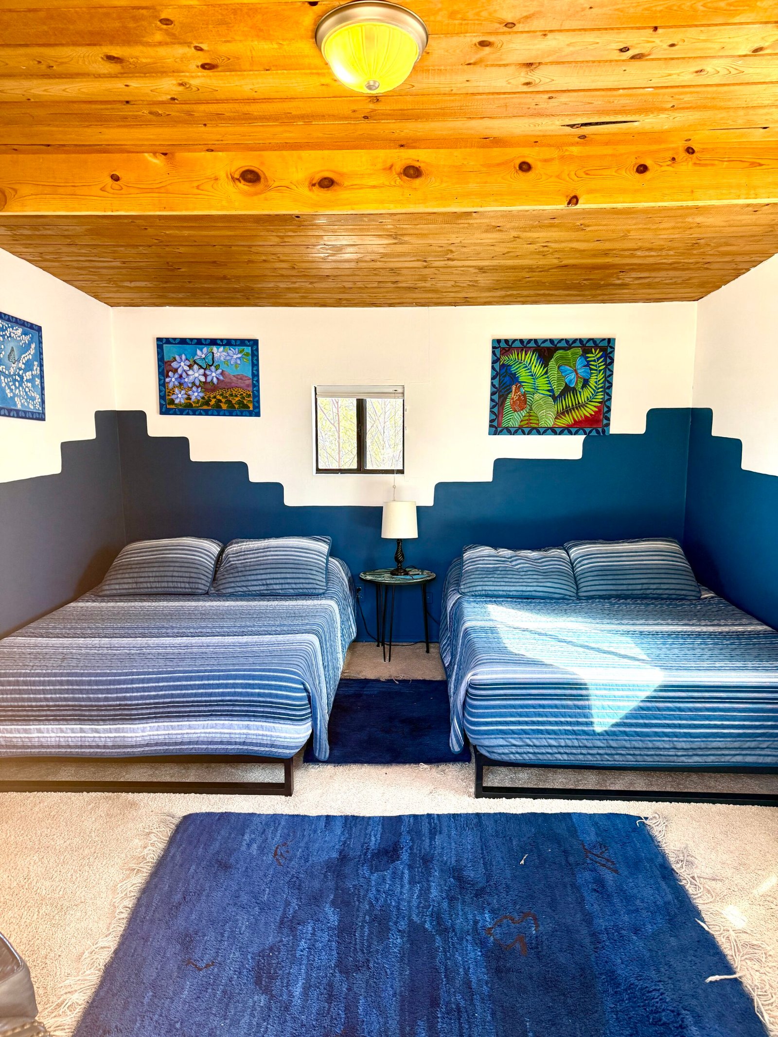 Casita Mariposa, Synergia Ranch in Santa Fe, NM, standalone adobe casita with 2 fullsized bed, detached and shared bathrooms