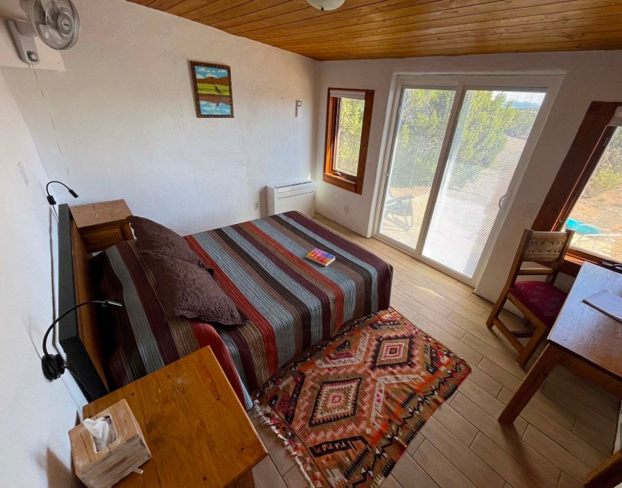 Casita Ortiz, Synergia Ranch in Santa Fe, NM, stand-alone adobe with kitchen, living area, queen bed and pullout couch