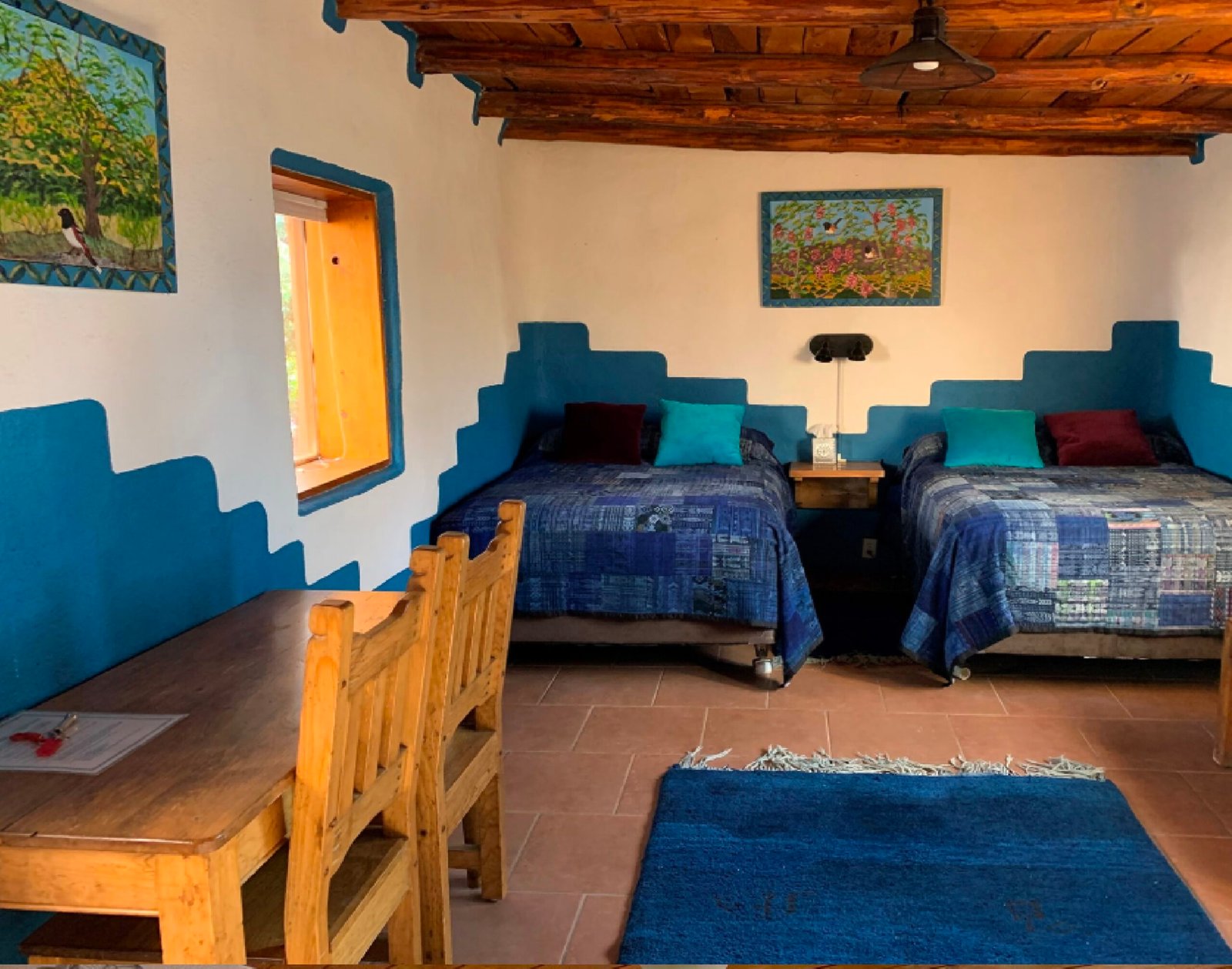 Towhee Room, Synergia Ranch in Santa Fe, NM, 2 double beds, detached and shared bathrooms